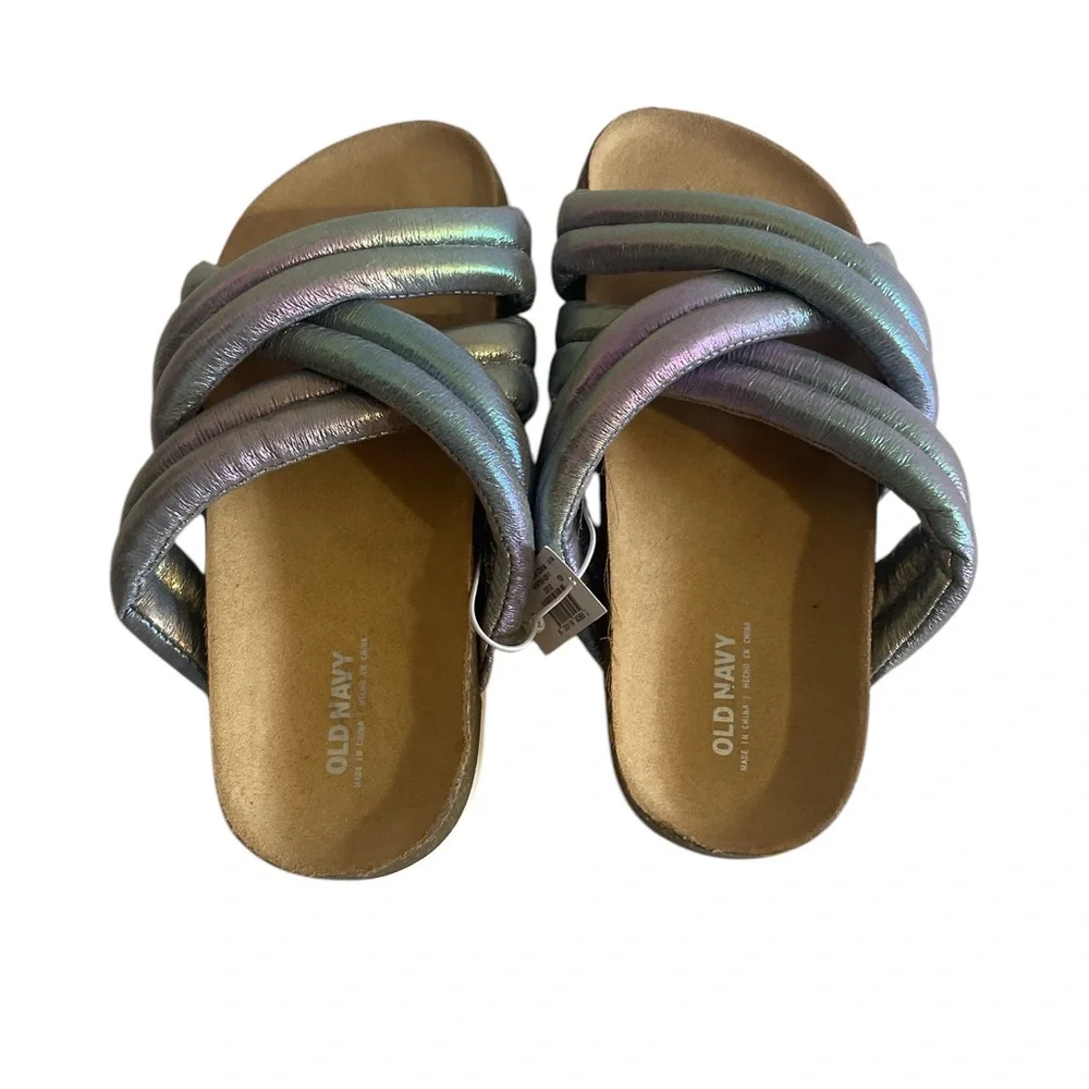Old Navy Metallic Slide Sandals Girls 12